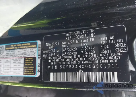 2022 Kia Telluride Ex z USA, uszkodzony, nr VIN 5XYP34HC0NG301011